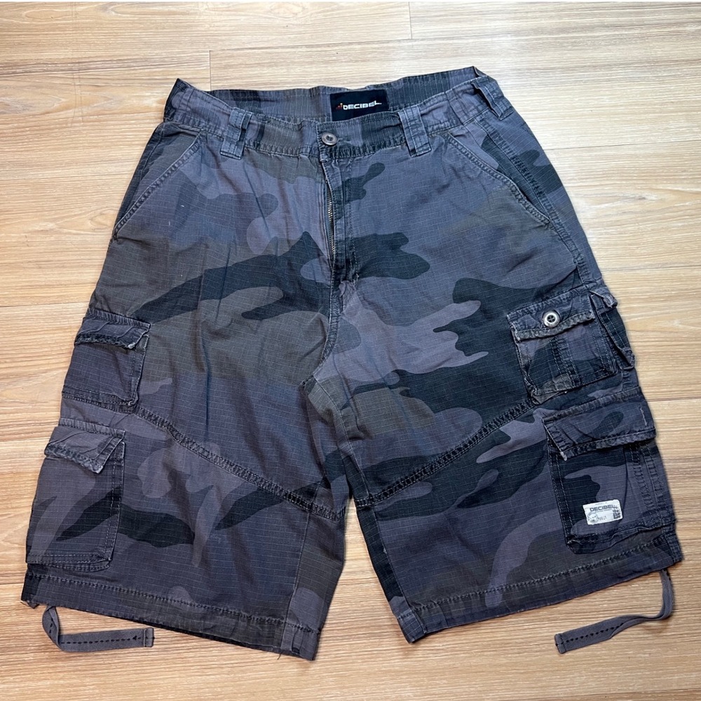 Decibel Mens Cargo Shorts Ripstop Camo Grey 36